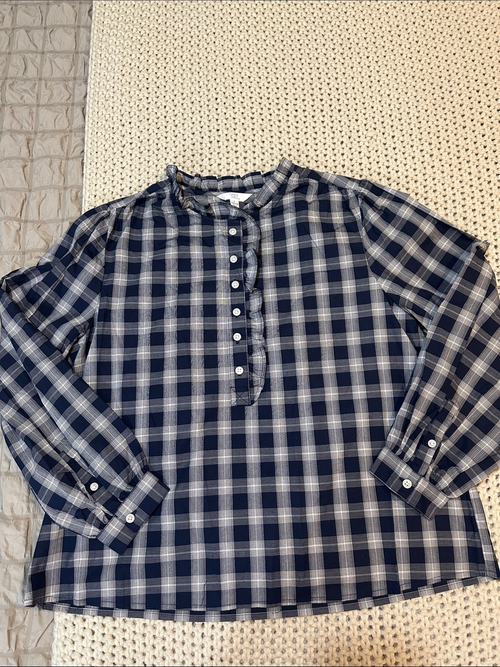 NWT Time and Tru Navy and White Plaid Button-Front Shirt
